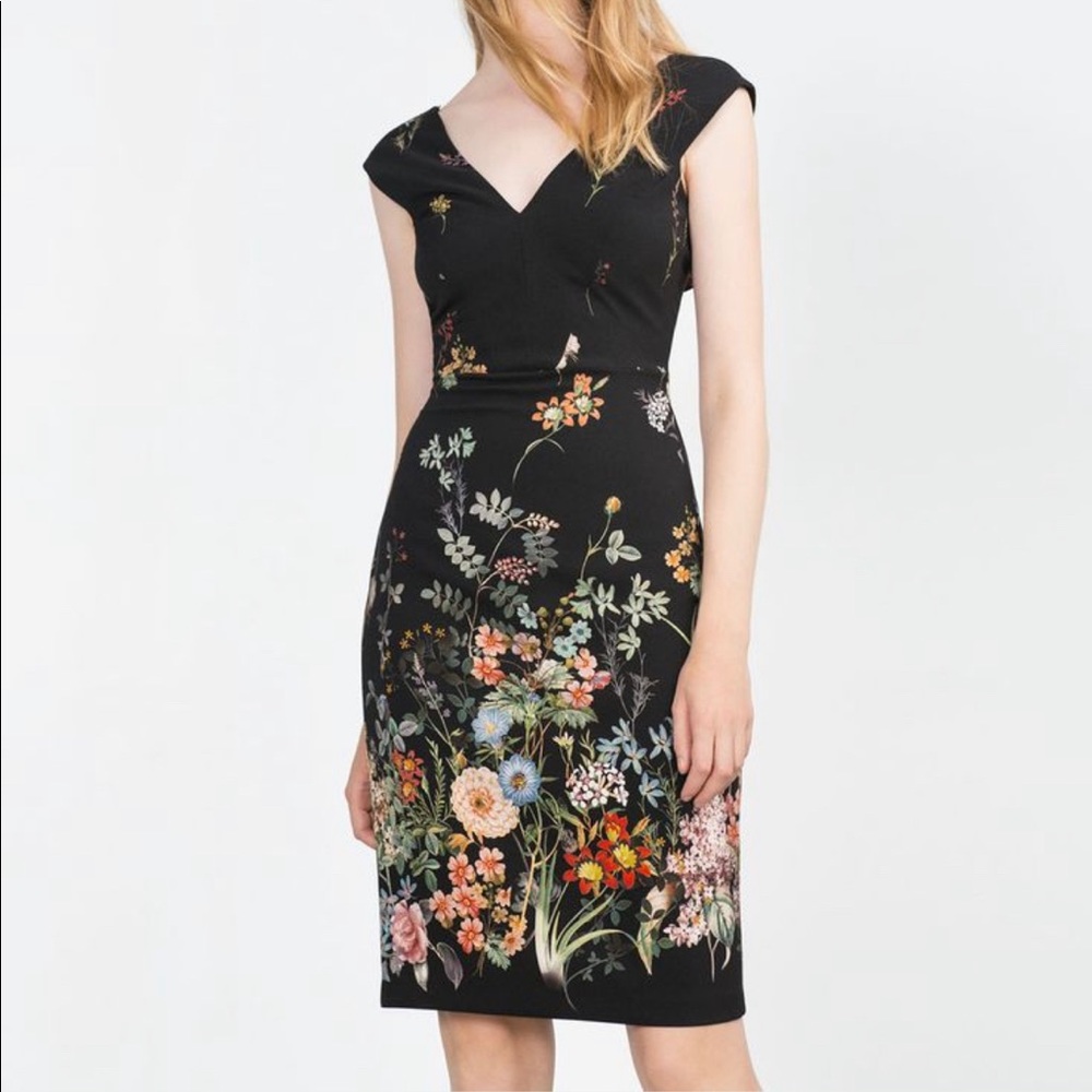 Zara black floral midi dress
